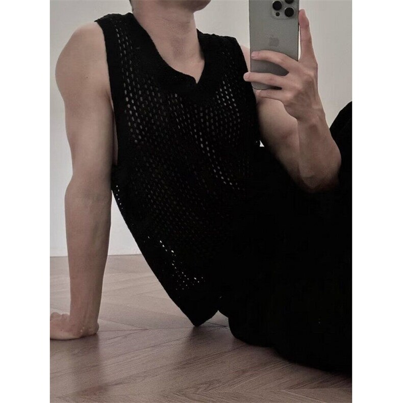 无袖坎肩镂空背心男小众设计打底休闲夏季针织短袖TZ68，男装背心/马甲，星座1116A（原606A-3）