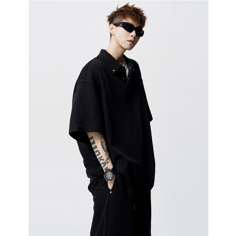 肌理感短袖POLO衫两件套宽松短袖短裤运动套装男H1092特P65，男装Polo衫，电商A341