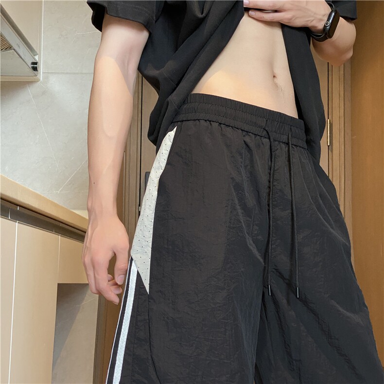 INS夏季新款潮流三条杠宽松冰丝透气短裤B315-K24186-特p25控48,男装休闲裤,电商B315