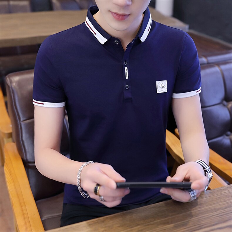 8019-P30男士冰丝纯棉短袖T恤POLO衫修身纯色半袖潮图片