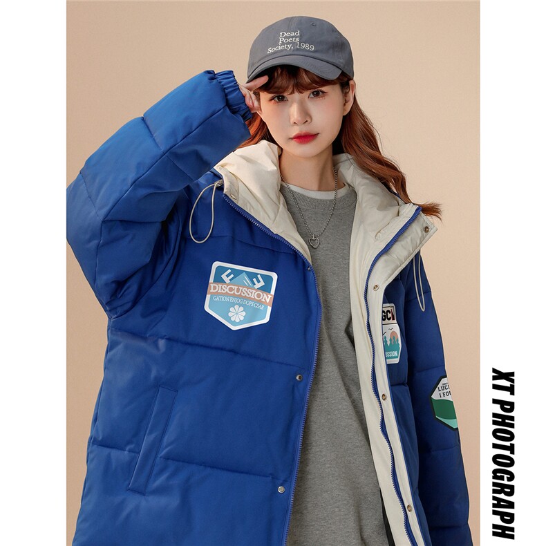 中性22冬季新品设计感潮牌印花加厚连帽面包服棉衣MY153P115控148,男装棉衣,A247A