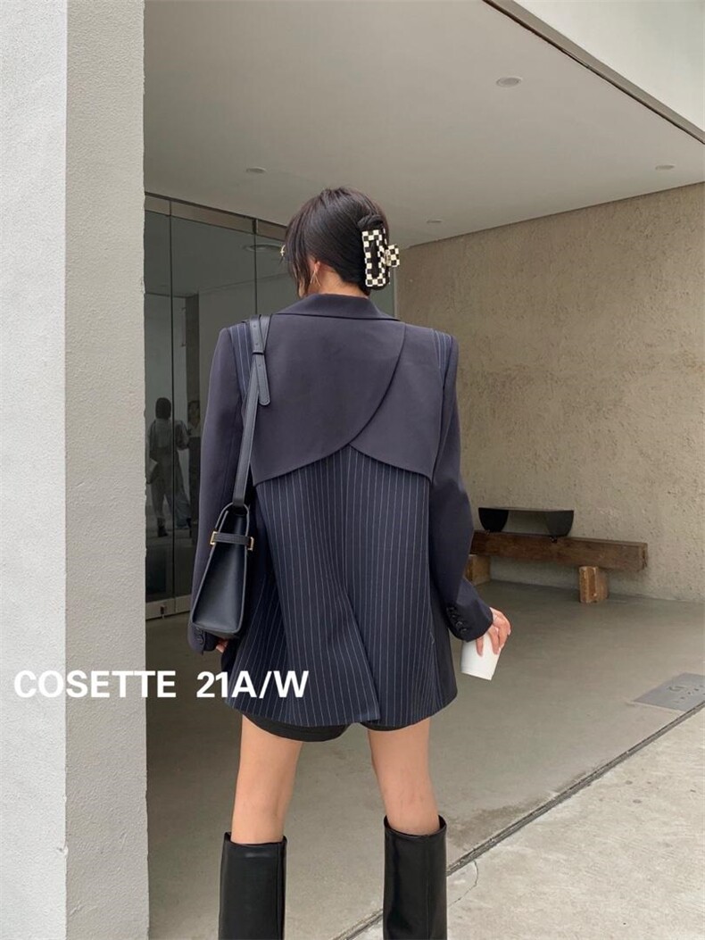 【现货】韩版设计感后背交叉条纹西装外套，女装西装，cosette(4F)