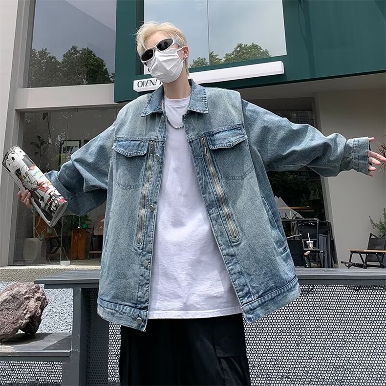 美式水洗牛仔夹克男女ins潮牌小众垫肩设计百搭外套JN14,男装夹克,星座1116A-1（原606A）