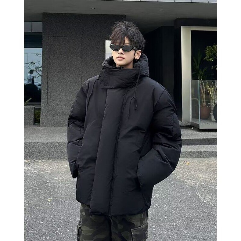 宽松型青少年潮保暖纯色常规款美式冲锋衣棉服男款冬季连帽外套,男装棉衣,星座1013