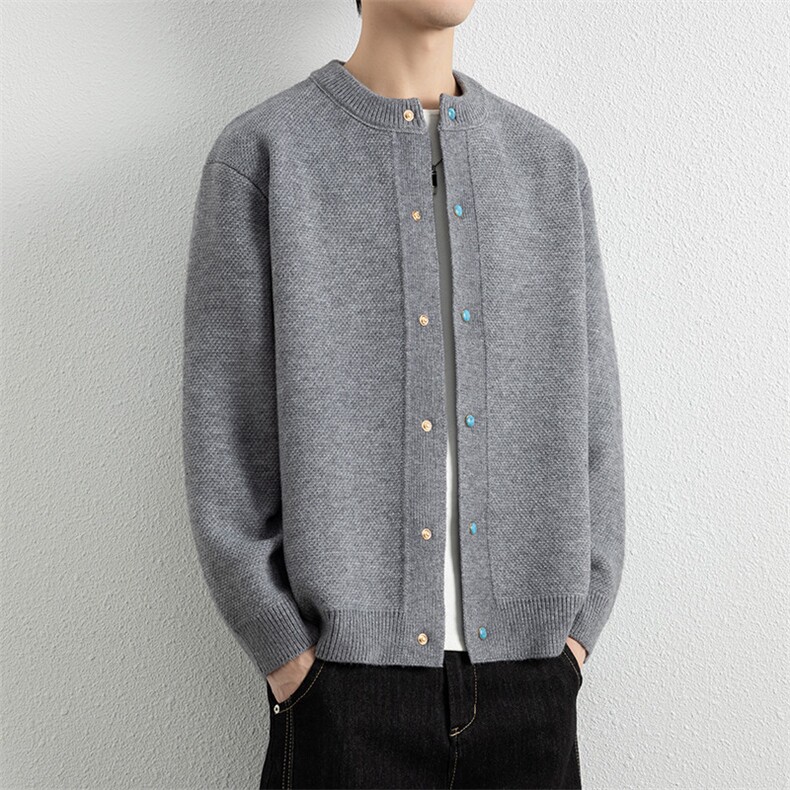 85903-P65秋季时尚圆领毛衣开衫男士针织衫纯色简约宽松外套夹克，男装针织衫/毛衣，电商D310B