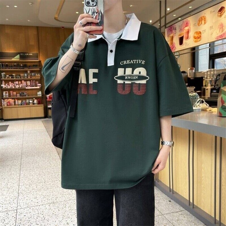 25065-特P40港风宽松翻领短袖POLO衫夏季时尚休闲T恤男打底衫,男装T恤,电商D310B