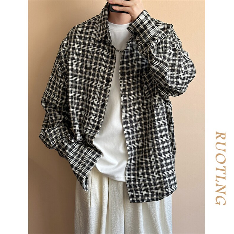 现货-小格子潮牌衬衫外套男百搭青少年衬衣-AC23098特批P58，男装衬衫，电商A351