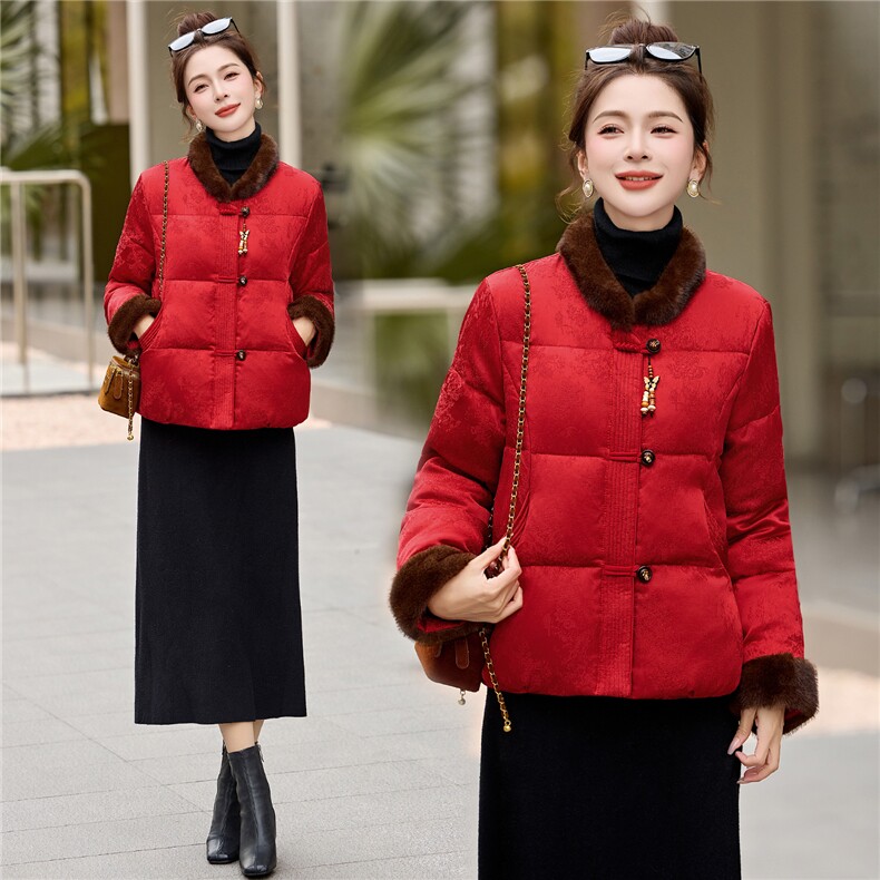 现货！现货！现货！2025年冬季人丝提花新中式白鸭绒羽绒服,女装羽绒服,衣之秀