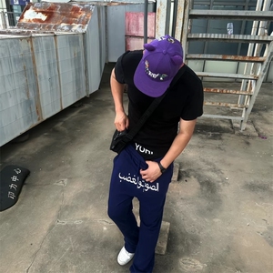 美式高街潮牌男女运动休闲裤直筒宽松慵懒显瘦印花休闲卫裤子图片
