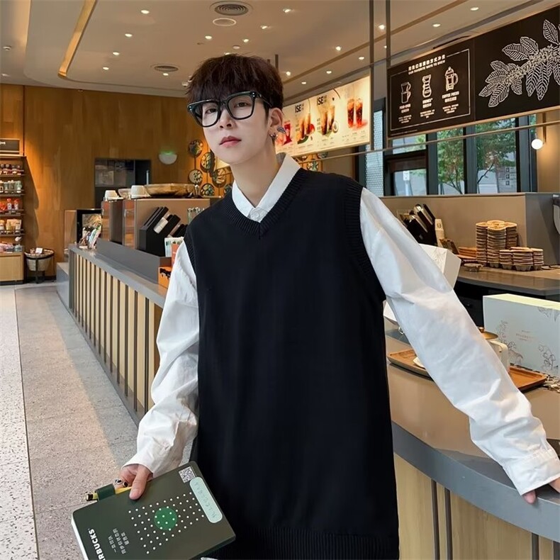2026春季新款纯色针织衫坎肩韩版V领无袖毛背心BX019，男装背心/马甲，星座1108