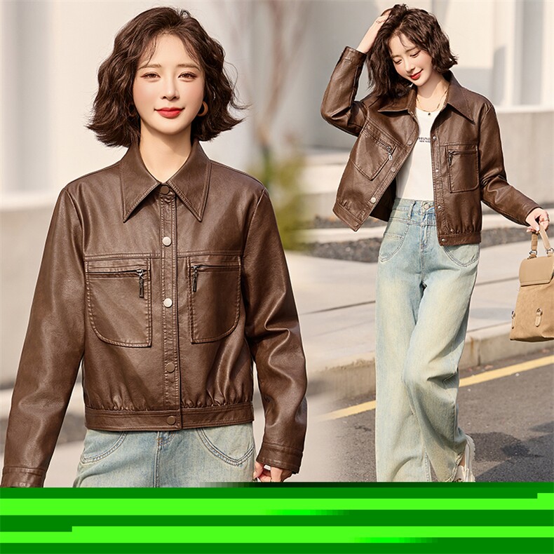 海宁真皮皮衣外套女短款2025春秋新款修身减龄气质时尚百搭皮夹克,女装皮衣,臻衣坊