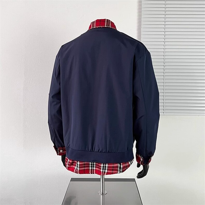 小众格子拼接假两件外套男秋复古工装飞行员夹克棒球服HH8561P70,男装夹克,星座1013-5