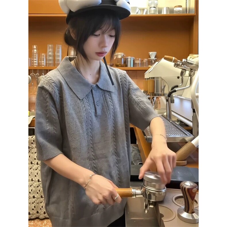 网图有货夏季麦穗花纹提花针织短袖T恤男女老钱风上衣A642-P42，男装T恤，星座1505