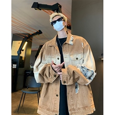 高街牛仔外套男早秋季美式慵懒chic工装夹克宽松上衣7014P77，男装工装外套，星座410-2
