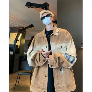高街牛仔外套男早秋季美式慵懒chic工装夹克宽松上衣 7014 P77图片