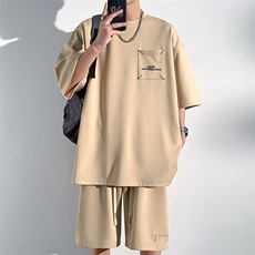 2024夏季新款港风光影墙大码菠萝格短裤套装M-5XHQ23437-P50，男装牛仔裤，电商A022