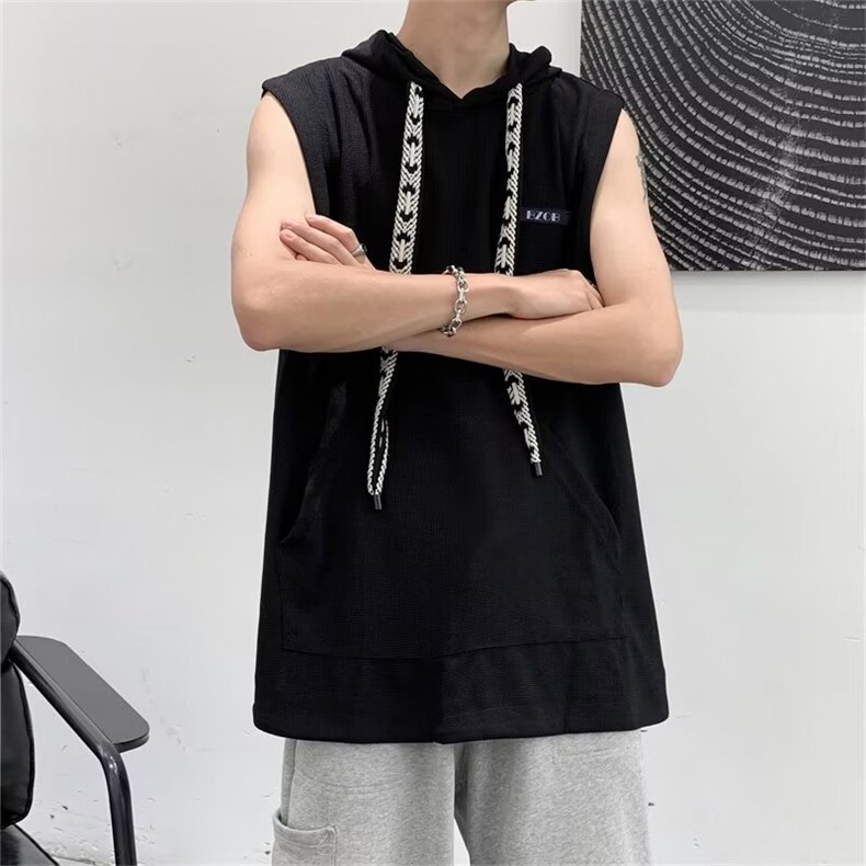 背心男潮流侧排扣宽松运动坎肩青少年高街连帽无袖t恤衫BX36P35,男装背心/马甲,星座410-2