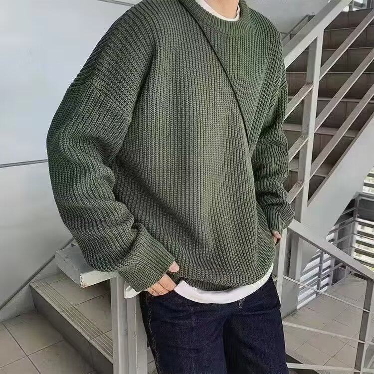 潮牌复古纯色毛衣秋季高级感休闲百搭套头针织上衣宽松针织衫情侣,男装针织衫/毛衣,星座506A
