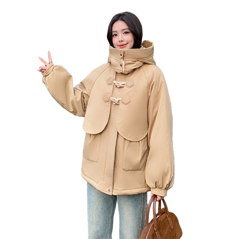 【设计】1C128-A34冬新牛角扣羊羔毛连帽棉服外套P190-K295,女装棉衣/棉服,2D148