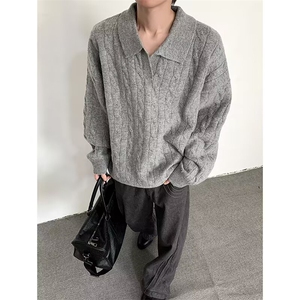 现货老钱风提花秋冬翻领套头毛衣男女宽松针织衫外套-A2321TP58图片