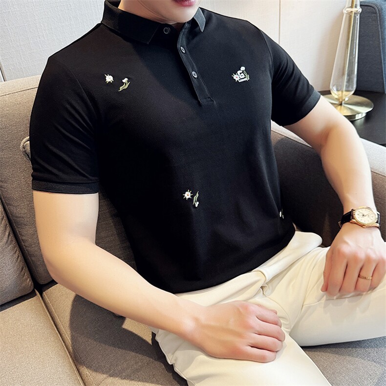 2024数据款潮碎花短袖T恤风翻领Polo衫男T0285-P48,男装T恤,电商D342