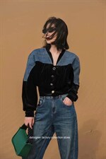 牛仔拼接金丝绒外套，其它，转角爱尚