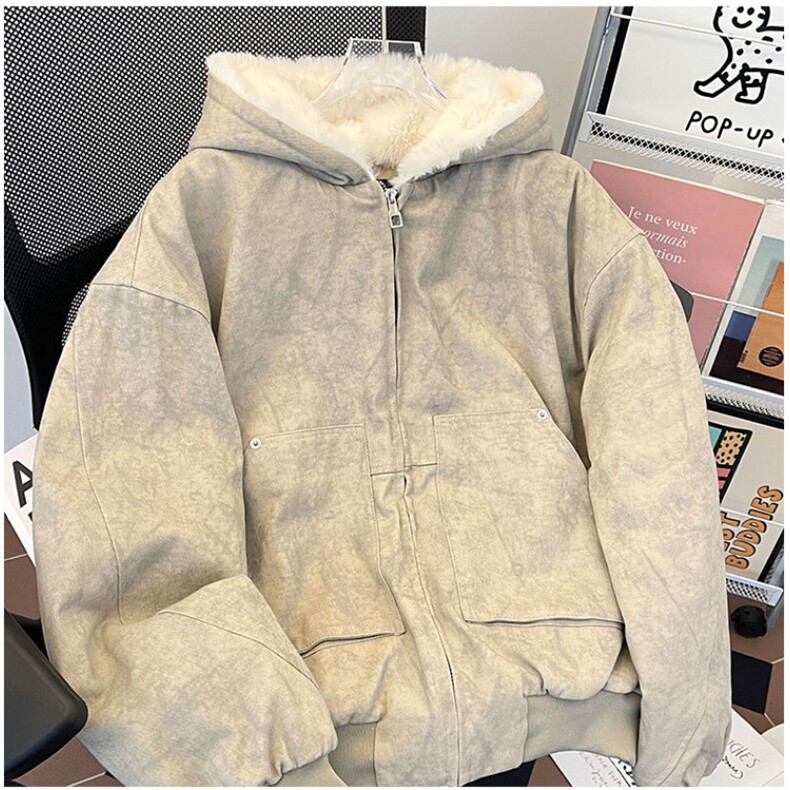 加绒加厚冬款男女连帽棉衣毛领座山雕铆钉扎染棉袄外套MY95P115,男装棉衣,星座1013-1