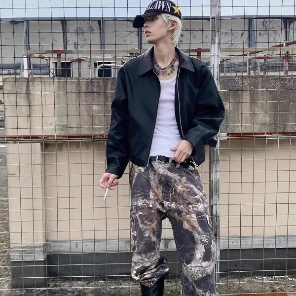 新款肌理PU皮短宽黑色皮衣男夹克外套安可拉红内里B962-P70，男装皮衣，星座310A-4