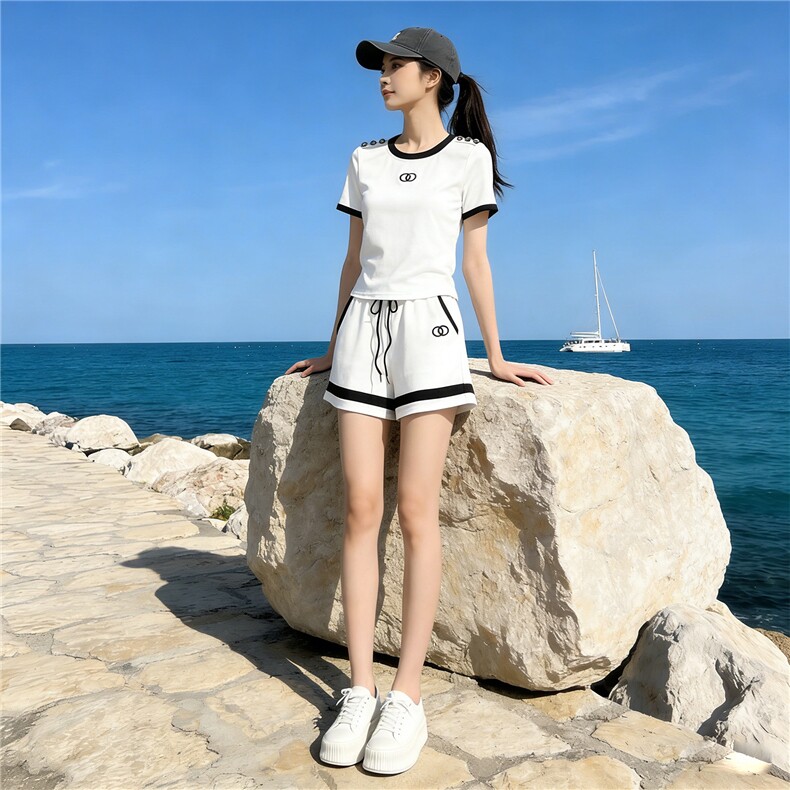 女夏季新款跑步休闲服套装时尚洋气宽松减龄圆领短袖阔腿裤两件套,女装套装/套裙,江南