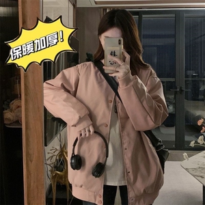 美式棒球服夹克上衣2024冬季粉色加厚 B508 P68图片