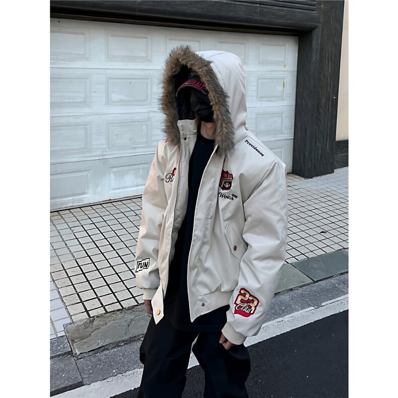 美式复古刺绣徽章座山雕棉衣外套男女冬季小众加厚保暖夹克,男装夹克,星座813-2