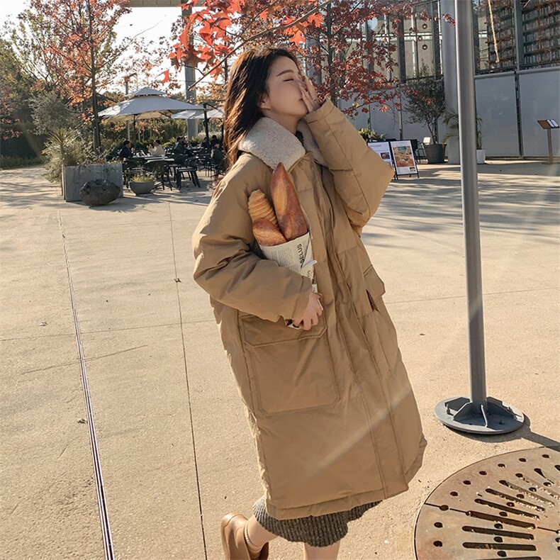 棉服长款2024年新款冬季超好看韩系小个子宽松拼接羊羔毛棉衣袄子,女装棉衣/棉服,2C053