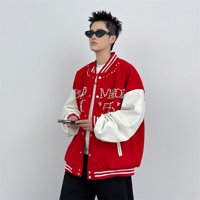 春秋季新款钉珠夏季夹克复古潮流学生外套棒球服,男装夹克,星座410-7