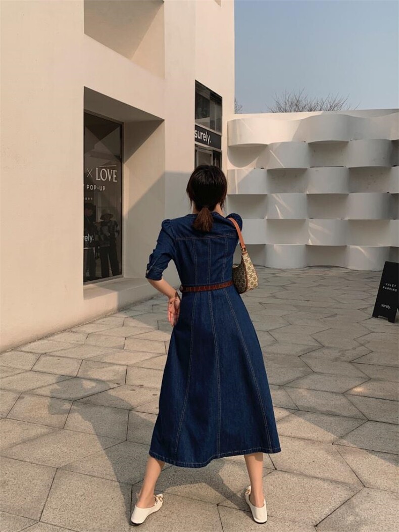 夏季薄款女人味牛仔连衣裙，女装连衣裙，肆尔