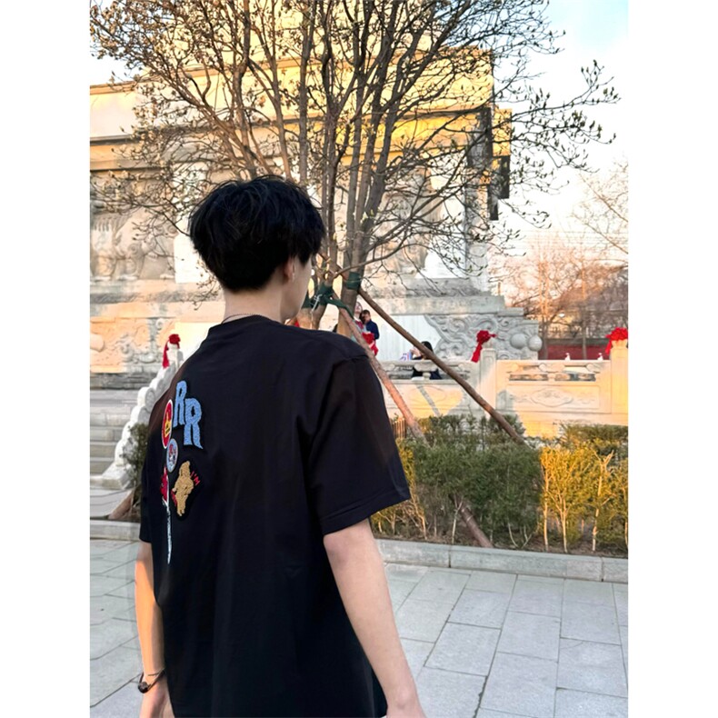 网图现货美式街头徽章刺绣T恤男女宽松高街情侣夏季短袖A369-P35,男装T恤,星座1505