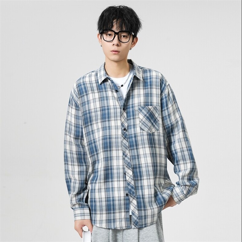 （跨境电商）四季款格子衬衫潮流宽松格纹衬衣,男装衬衫,星座1107-1