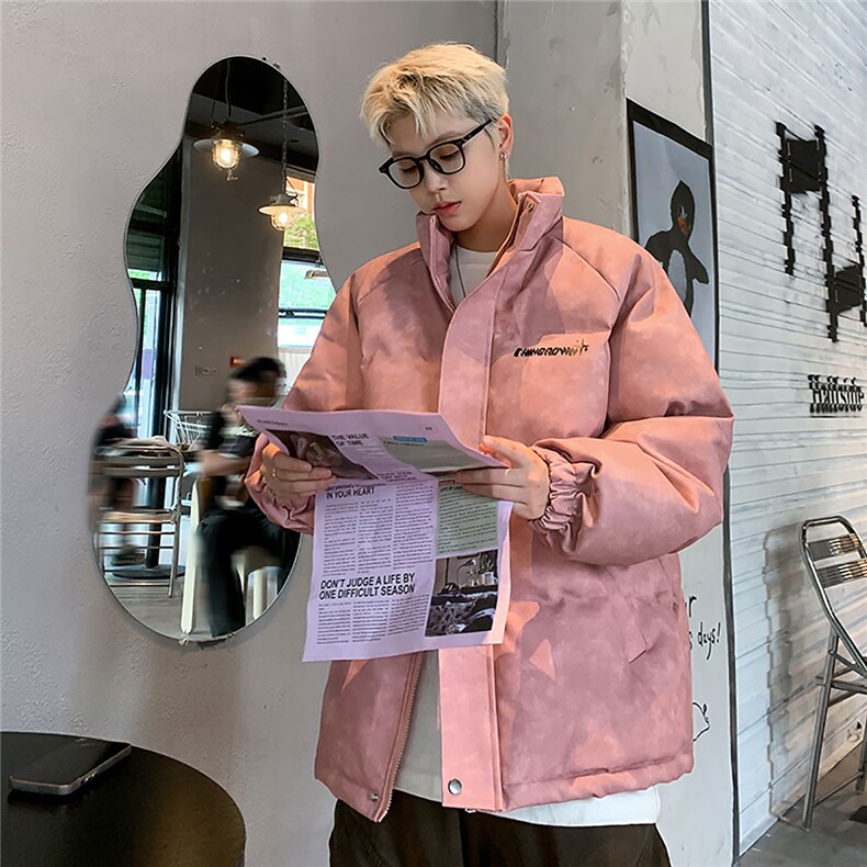 港风立领PU皮复古做旧印花字母图案设计棉衣男MY77719P130控178,男装棉衣,星座226-1