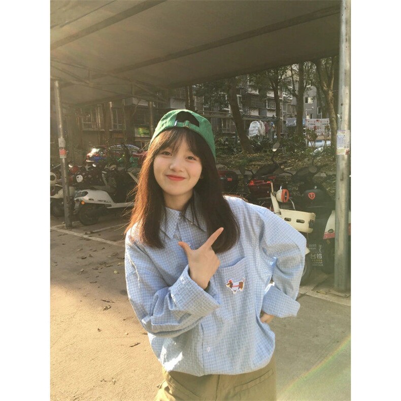 新款!设计高级感蓝色格子衬衫男女春夏季宽松外搭衬衣C2273,男装衬衫,星座1116A（原606A-3）