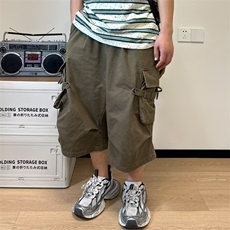 夏季日系复古水洗棉多口袋工装七分裤男女纯色宽松直筒过膝短裤潮，男装牛仔裤，星座506A