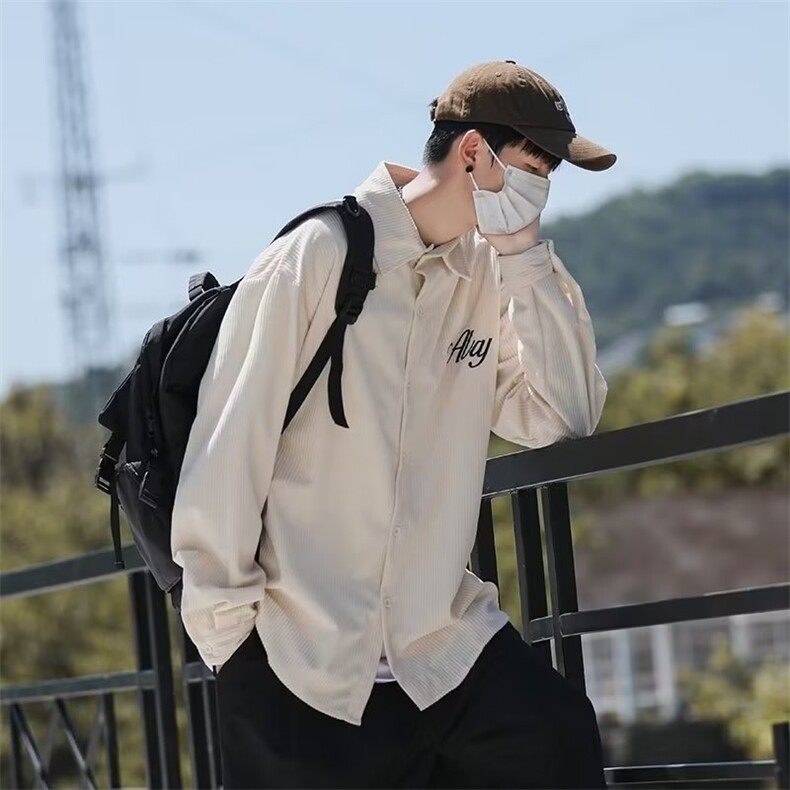 长袖衬衫男高级感春秋日系复古高中生潮牌衬衣灯芯绒  SH05 P38图片