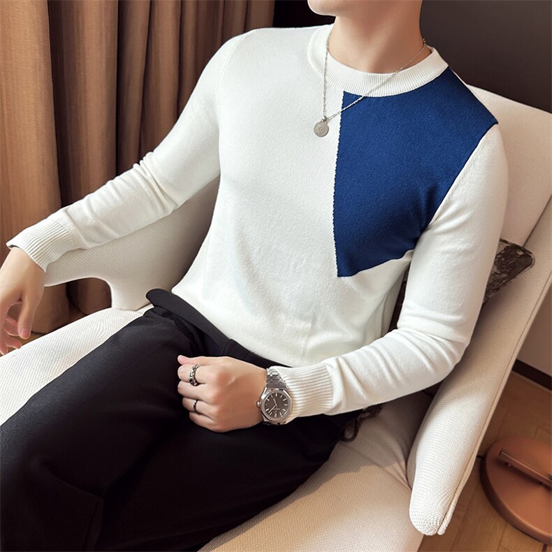 2024新款韩版拼色毛衣打底衫男秋冬内搭圆领修身针织衫M37-p58,男装针织衫/毛衣,电商D303