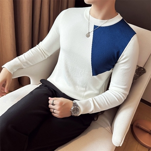2024新款 韩版拼色毛衣打底衫男 秋冬内搭圆领修身针织衫M37-p58图片