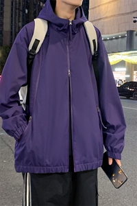 冲锋衣连帽夹克男宽松落肩纯色上衣外套DSA157B-J208-P60图片