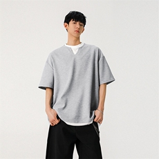A2011TP30控55-夏季新款2025小众设计感撞色假两件T恤男百搭上衣，男装T恤，电商B241