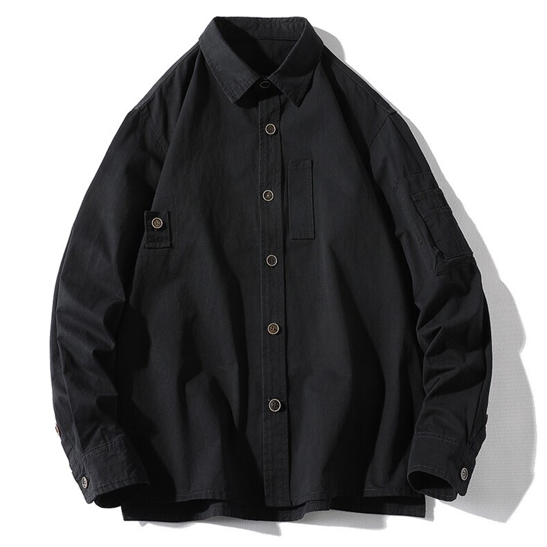 春季潮流开衫翻领衬衫青少年宽松型休闲长袖衬衫男EL-2525-P60,男装衬衫,电商B306