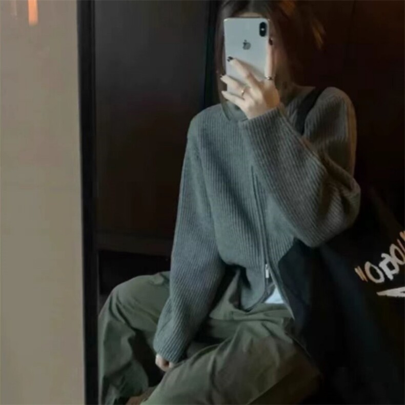 女士拉链宽高领羊毛开衫羊毛秋冬保暖图片