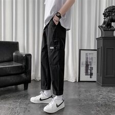 夏季港风休闲裤工装裤男清爽潮流男士宽松薄款九分裤/，男装休闲裤，电商D202