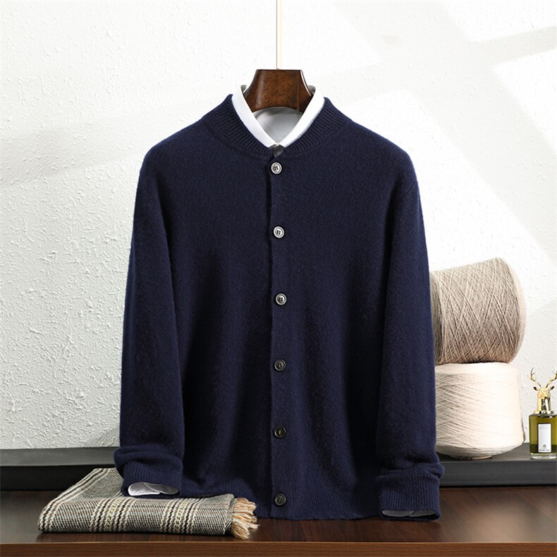 时尚男士羊绒开衫秋季商务休闲单排扣毛衣高品质保暖外套男装，男装羊绒开衫，铂欧羊绒