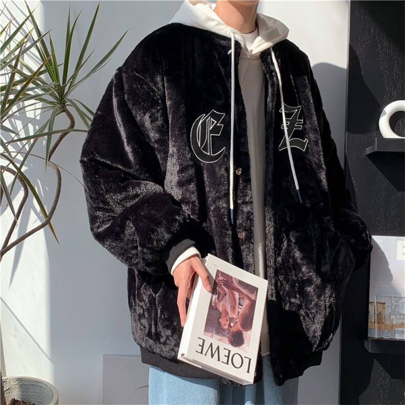复古刺绣棒球服男秋冬季加厚羊羔毛外套加绒痞帅夹克W2257-P58,男装夹克,星座512-2