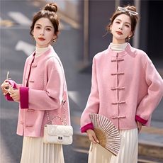 新中式双面呢外套2025年秋冬新款时尚百搭复古盘扣小个子毛呢外套，女装双面呢大衣，拾衣